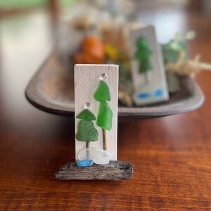 Handmade Sea Glass Magnetic Decor - Pine Trees in Snow